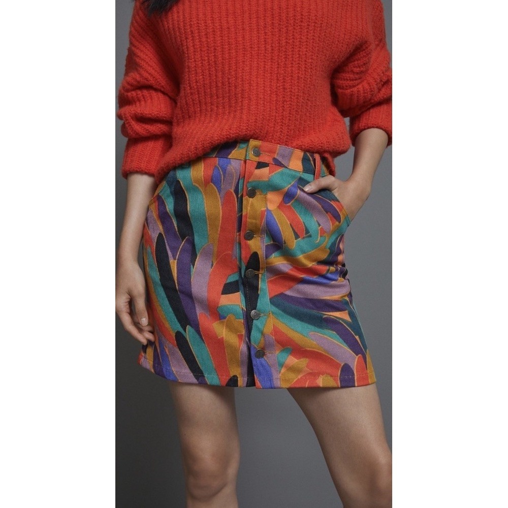 Farm Rio Anthropologie XS Kiki Corduroy Skirt Petites Colorful Abstract $148